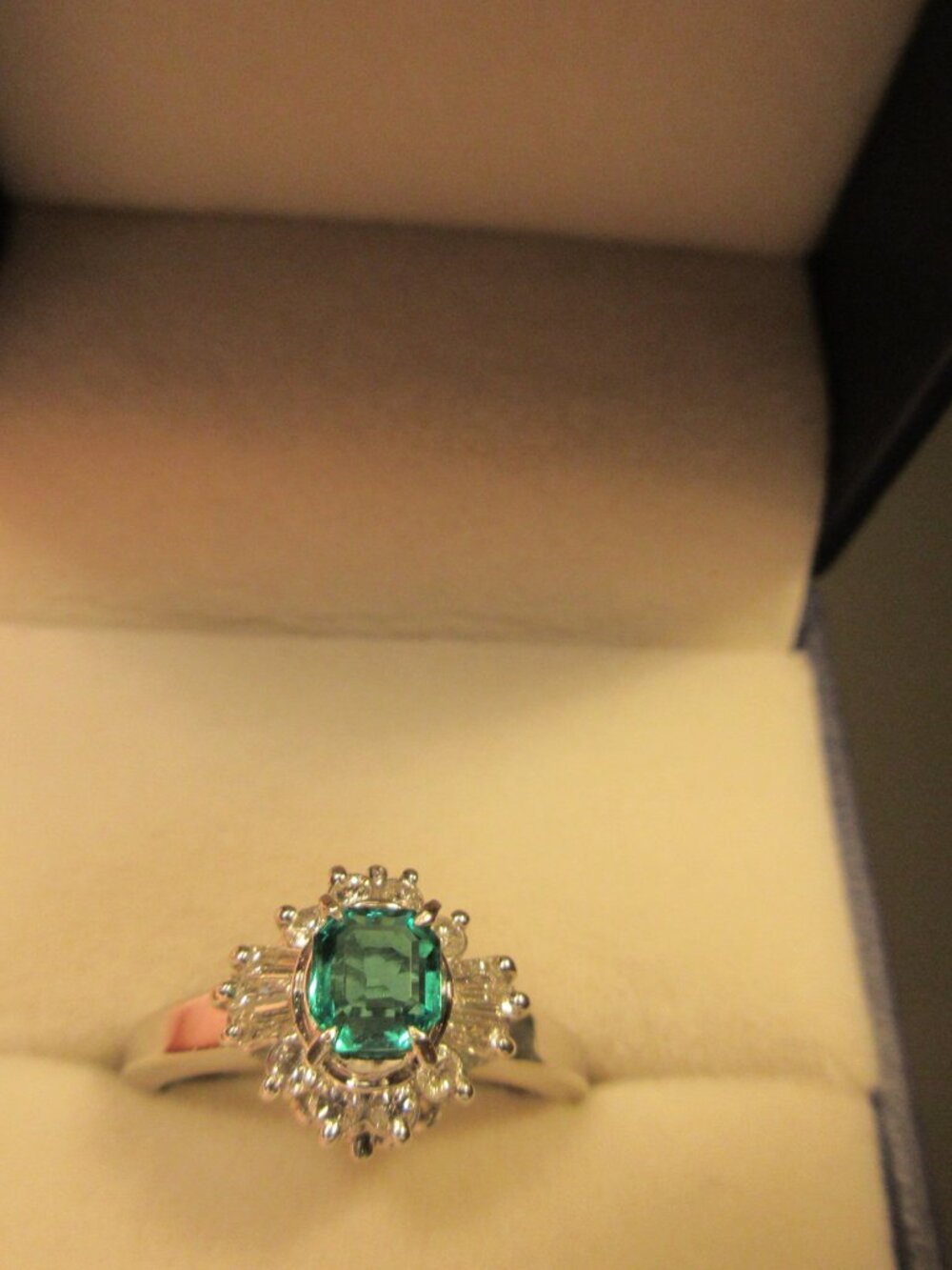 Platinum Emerald and Diamond ring